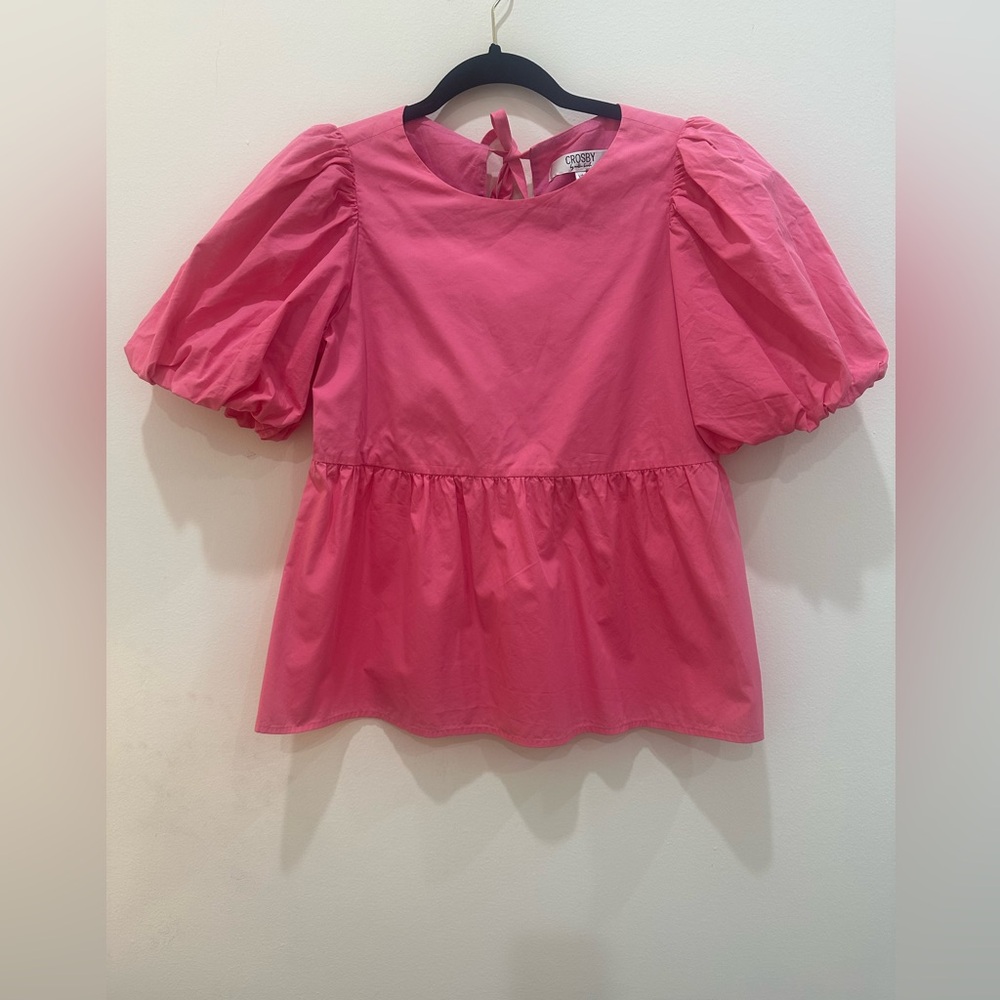 Crosby Hot Pink Puff Sleeve top with tie back - XS